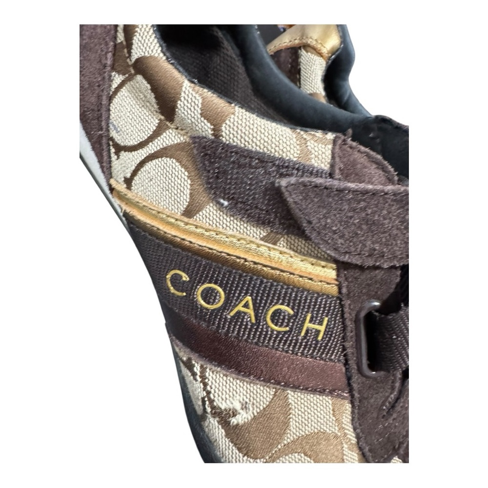 Coach Signature Monogram Sneakers Brown/Gold Velcro Strap Size 7 - Picture 10 of 11